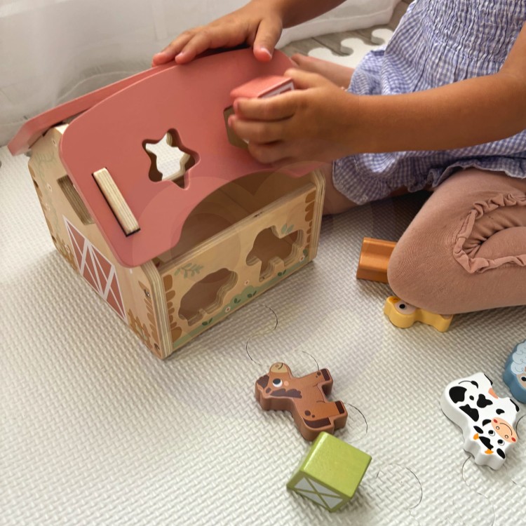 Drewniana Farma Sorter Kształtów i Kolorów 13 el. – WOOPIE GREEN