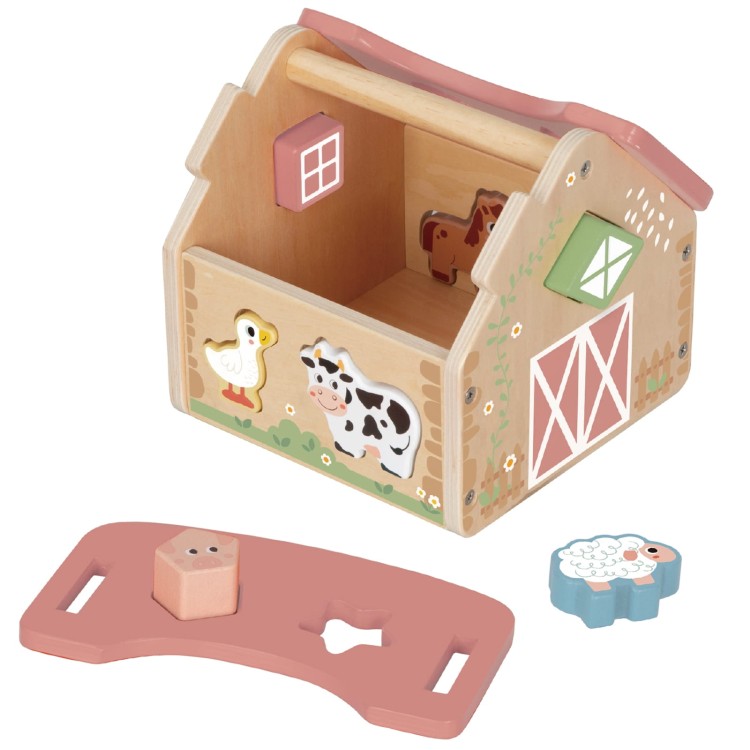 Drewniana Farma Sorter Kształtów i Kolorów 13 el. – WOOPIE GREEN