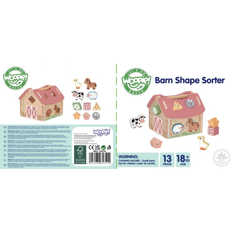 Drewniana Farma Sorter Kształtów i Kolorów 13 el. – WOOPIE GREEN