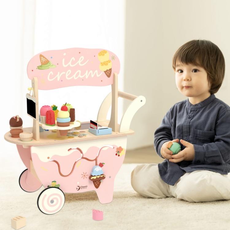 Drewniana Lodziarnia 3w1 Wózek z Akcesoriami 40 el. – CLASSIC WORLD