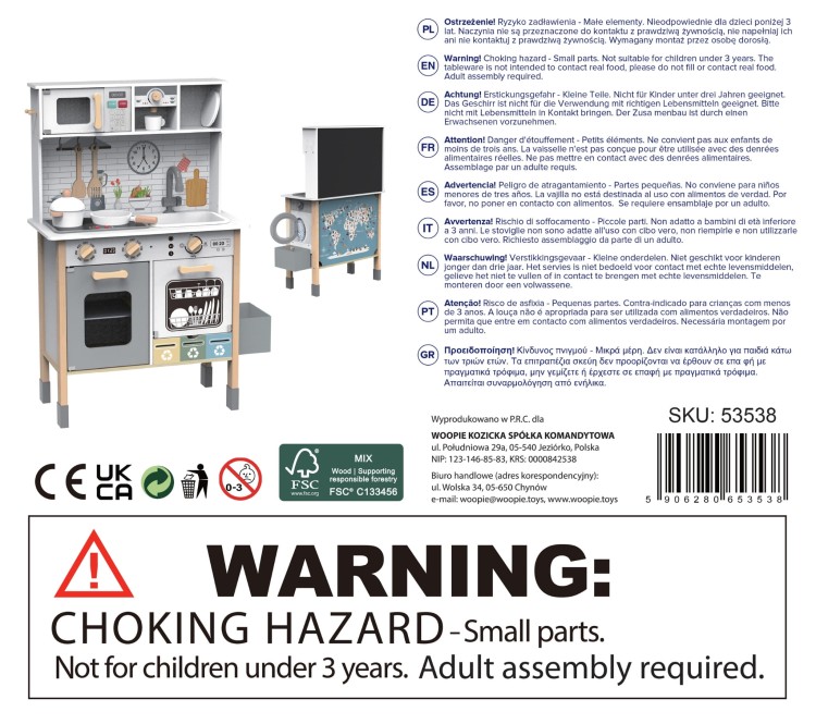Drewniana Interaktywna Kuchnia 9w1 z Pralką i Tablicą – WOOPIE GREEN