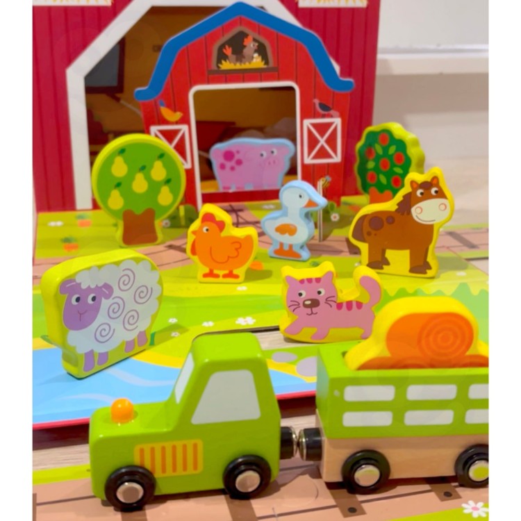Drewniana Farma w Walizce z Figurkami i Pojazdami TOOKY TOY