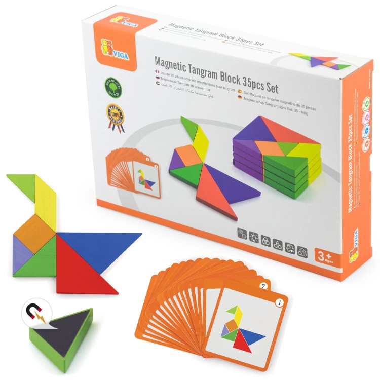 VIGA Tangram Drewniana Gra Logiczna Układanka Certyfikat FSC