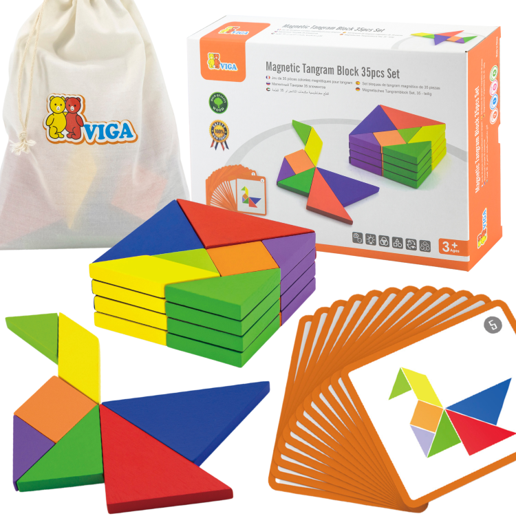 VIGA Tangram Drewniana Gra Logiczna Układanka Certyfikat FSC