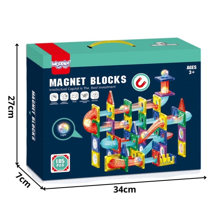 klocki Magnetyczne Konstrukcyjne 3D Tor Kulkowy Zestaw Edukacyjny 105 el. – WOOPIE
