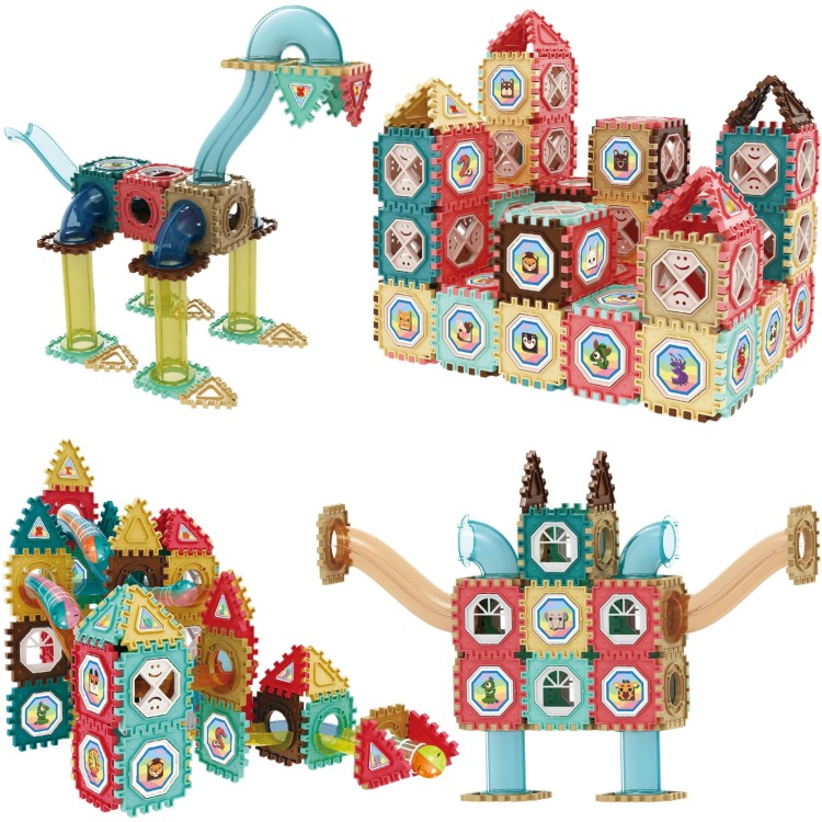 Klocki Magnetyczne Konstrukcyjne 3D z Torem Kulkowym Edukacyjnym 128 el. – WOOPIE