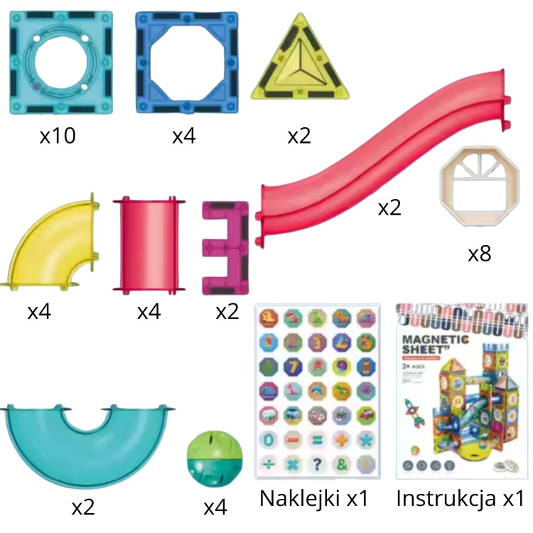 Klocki Magnetyczne Konstrukcyjne 3D z Torem Kulkowym 42 el. – WOOPIE