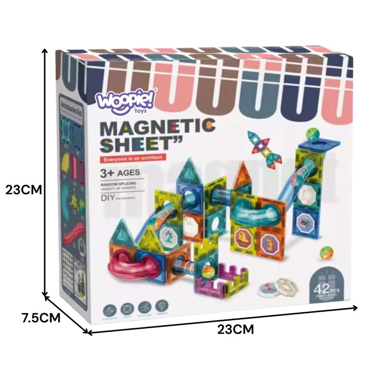 Klocki Magnetyczne Konstrukcyjne 3D z Torem Kulkowym 42 el. – WOOPIE