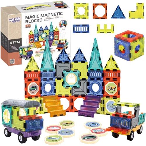 Klocki Magnetyczne 3D Zamek i Pojazdy 71 el. – WOOPIE