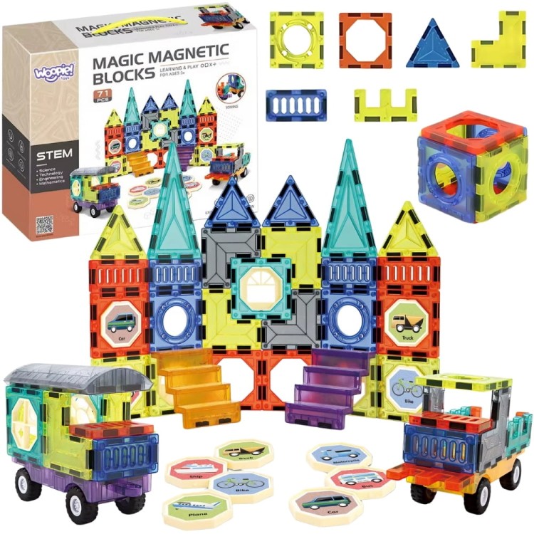 Klocki Magnetyczne 3D Zamek i Pojazdy 71 el. – WOOPIE