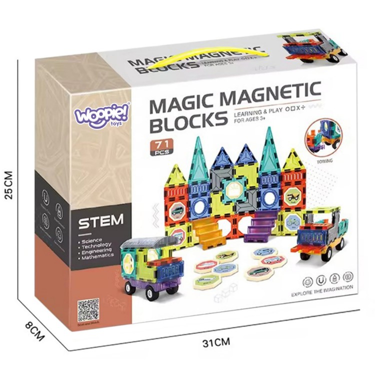 Klocki Magnetyczne 3D Zamek i Pojazdy 71 el. – WOOPIE