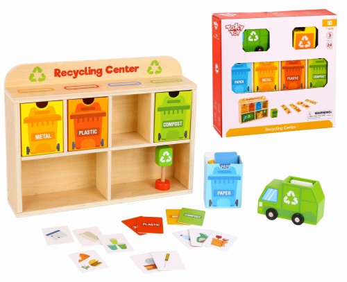 TOOKY TOY Drewniane Centrum Recyklingu Edukacyjny Sorter