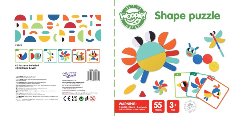 WOOPIE GREEN Drewniana Układanka Montessori 40 Wzorów do Odtworzenia 55 el. Certyfikat FSC