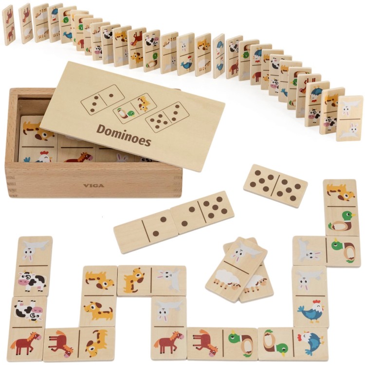 VIGA Drewniane Domino 2w1 Zwierzęta i Liczby