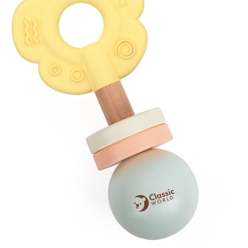 Drewniana Pastelowa Grzechotka Gryzak 2w1 Kwiatuszek 0+