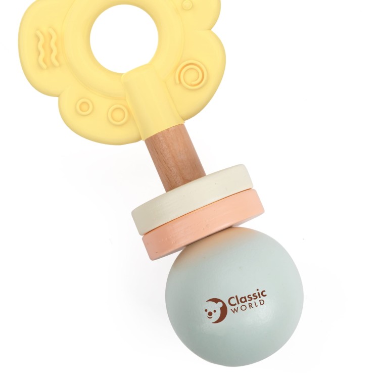 Drewniana Pastelowa Grzechotka Gryzak 2w1 Kwiatuszek 0+