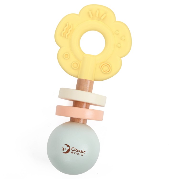 Drewniana Pastelowa Grzechotka Gryzak 2w1 Kwiatuszek 0+