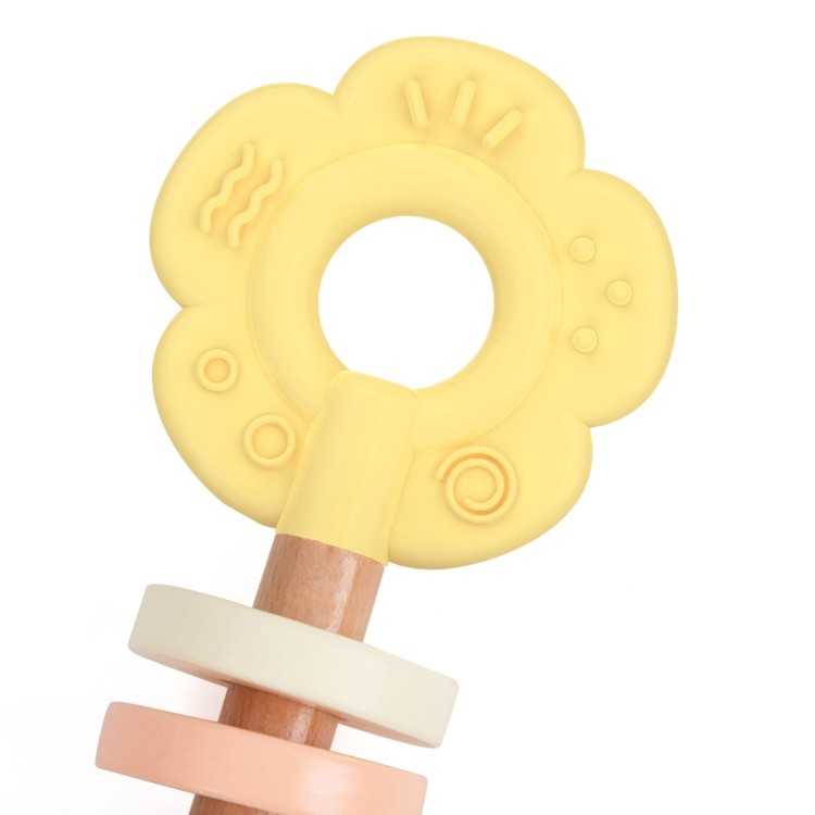 Drewniana Pastelowa Grzechotka Gryzak 2w1 Kwiatuszek 0+