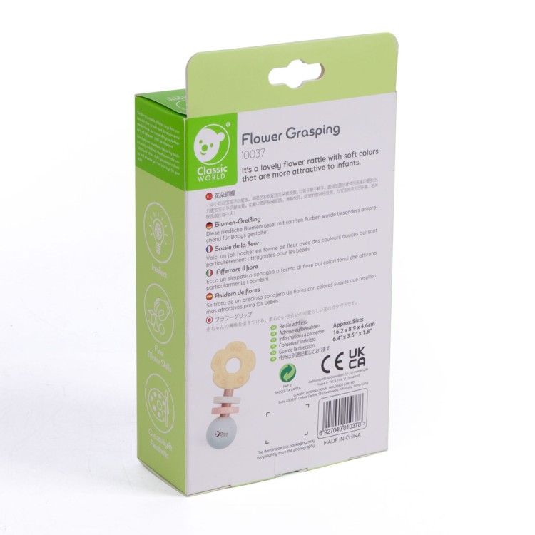 Drewniana Pastelowa Grzechotka Gryzak 2w1 Kwiatuszek 0+