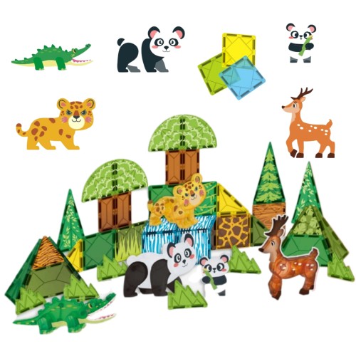 Klocki Magnetyczne Konstrukcyjne 3D Zestaw Edukacyjny Rzadkie Zwierzęta 45el.