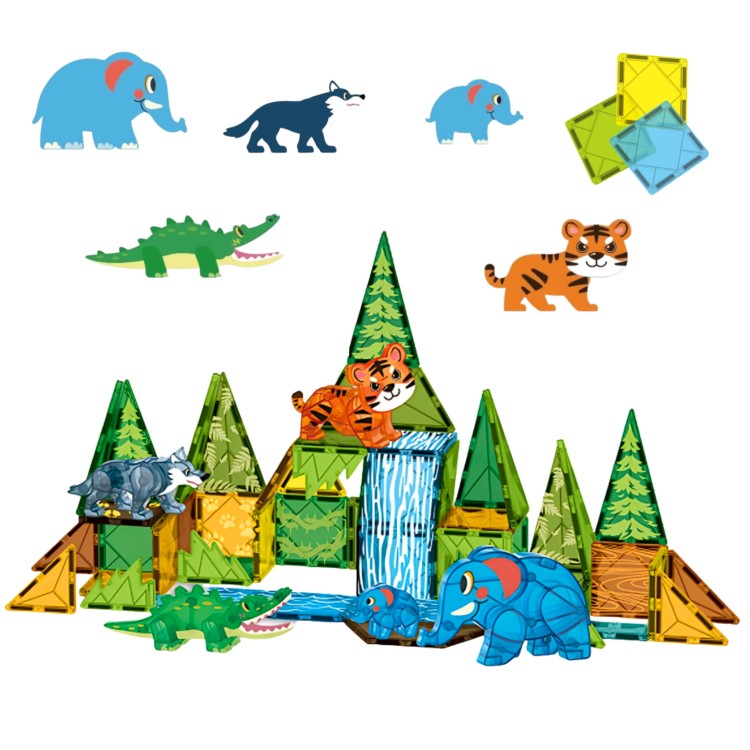 Klocki Magnetyczne Konstrukcyjne 3D Zestaw Edukacyjny Zwierzęta Dżungli 45el.