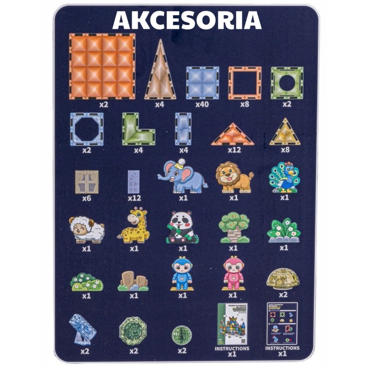 Klocki Magnetyczne Konstrukcyjne Świecące 3D Świat Zwierząt 124el.