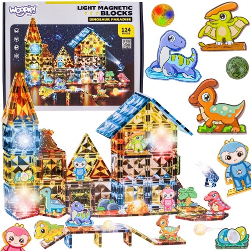 Klocki Magnetyczne Konstrukcyjne Świecące 3D Park Dinozaurów 124el.