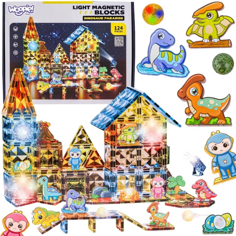 Klocki Magnetyczne Konstrukcyjne Świecące 3D Park Dinozaurów 124el.