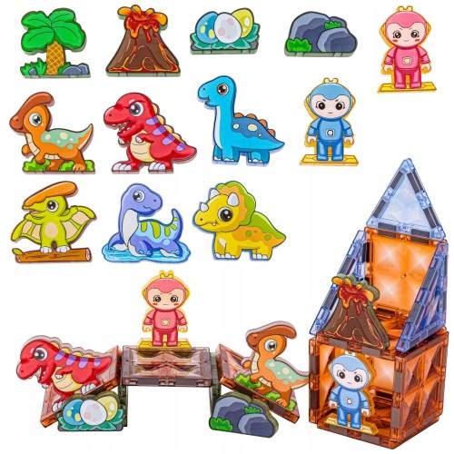 Klocki Magnetyczne Konstrukcyjne Świecące 3D Park Dinozaurów 124el.