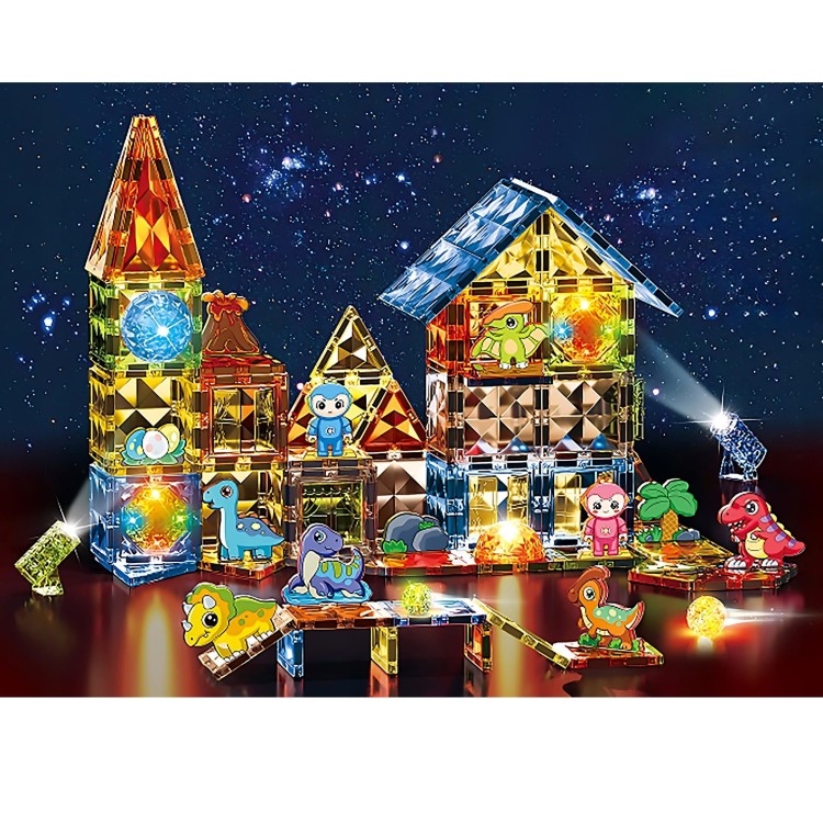 Klocki Magnetyczne Konstrukcyjne Świecące 3D Park Dinozaurów 124el.