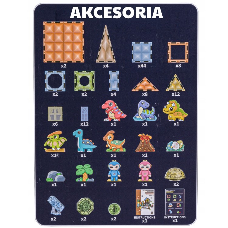 Klocki Magnetyczne Konstrukcyjne Świecące 3D Park Dinozaurów 124el.