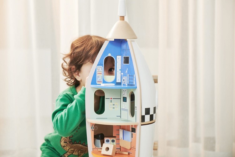 Drewniana Rakieta Domek dla Dzieci + Figurki Akc.