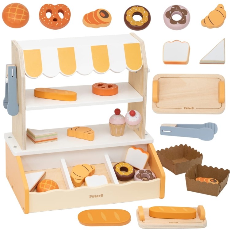 Drewniana Mini Piekarnia Sklepik Stragan z Wypiekami 16el.