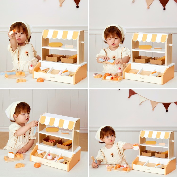 Drewniana Mini Piekarnia Sklepik Stragan z Wypiekami 16el.