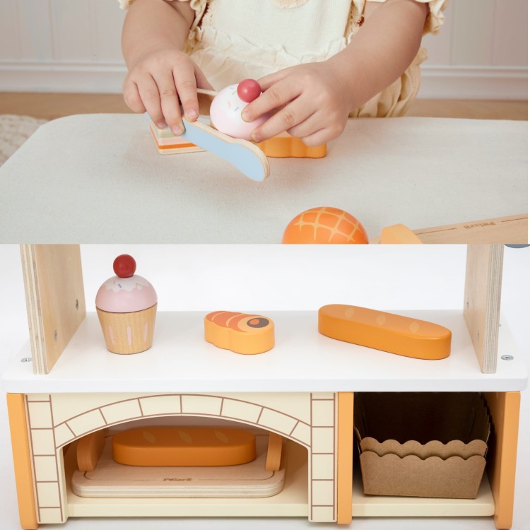 Drewniana Mini Piekarnia Sklepik Stragan z Wypiekami 16el.