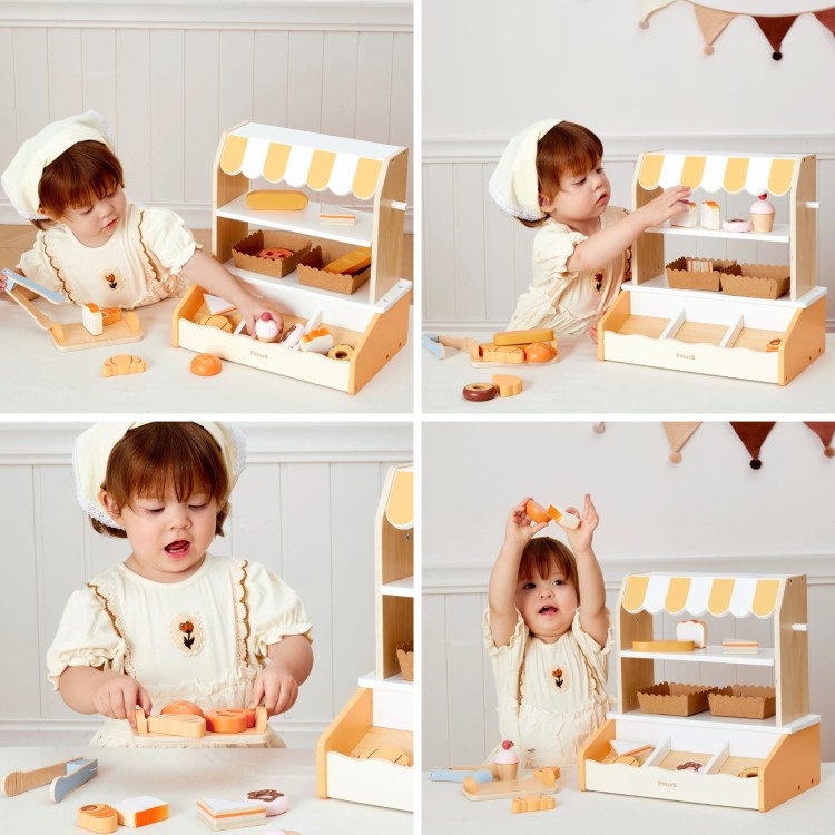 Drewniana Mini Piekarnia Sklepik Stragan z Wypiekami 16el.