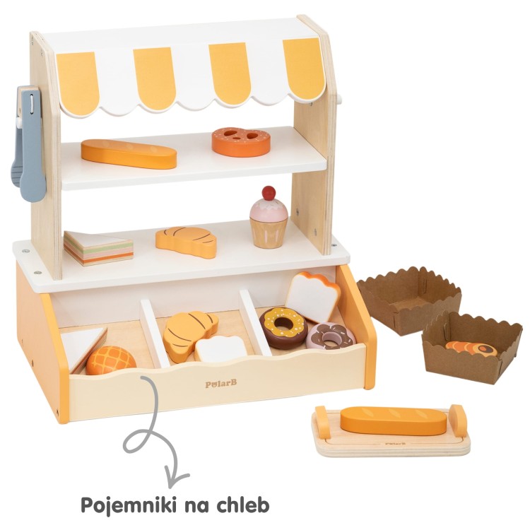 Drewniana Mini Piekarnia Sklepik Stragan z Wypiekami 16el.