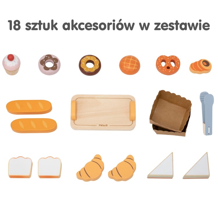 Drewniana Mini Piekarnia Sklepik Stragan z Wypiekami 16el.
