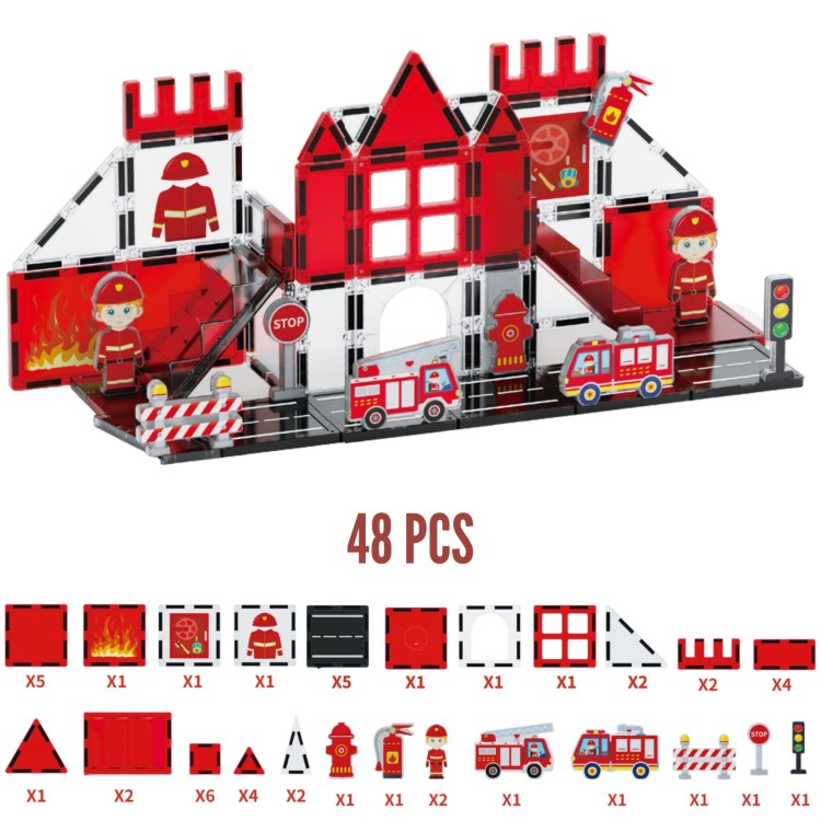 WOOPIE Klocki Magnetyczne 3D Zestaw Straż Pożarna 48el.