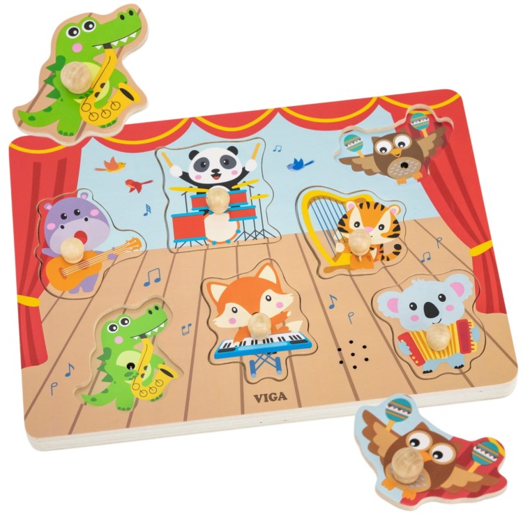 VIGA Puzzle Dźwiękowe Dopasuj Muzykujące Zwierzęta